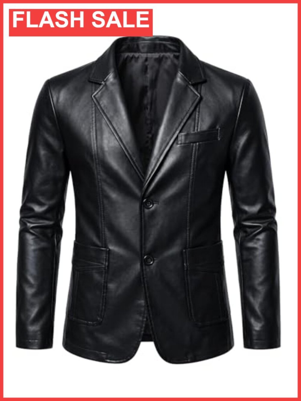 Mens Faux Leather Blazer Notched Collar Casual Jacket